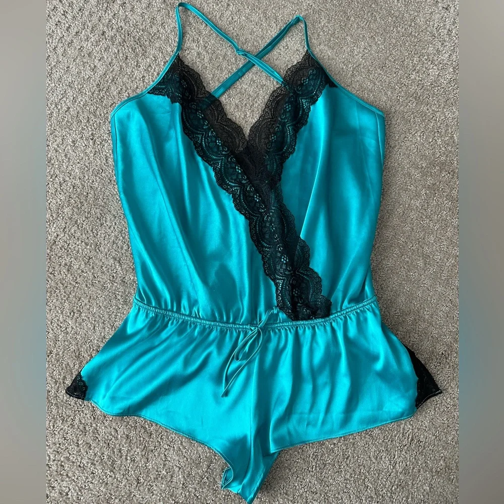 Victoria Secret Small silk teddy lingerie TWO aqua and pink - Picture 9 of 12